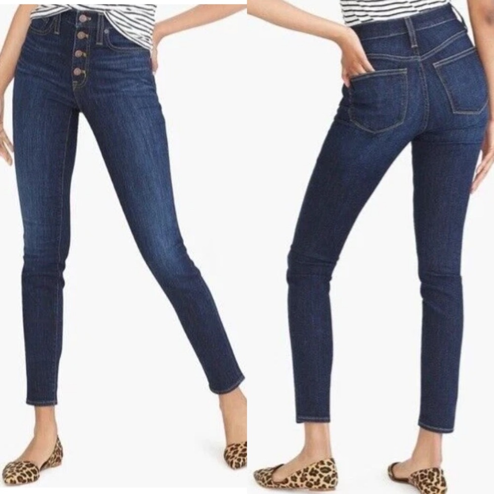 J. Crew High Rise Skinny With Button Fly Jeans sz 30 Classic Dark Wash